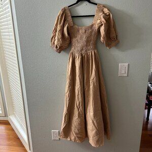 NWT Girl And The Sun Malena Maxi Dress XXS Sand Tan Smocked